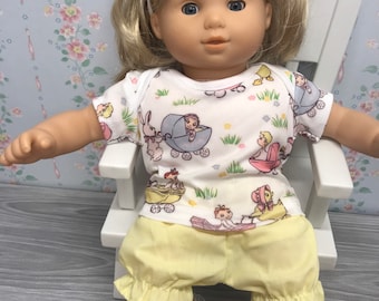 14" to 15" Bitty baby doll outfit,fit Bitty Baby doll,tshirt with diaper cover headband,fit Corolle 14 “doll, babies buggy