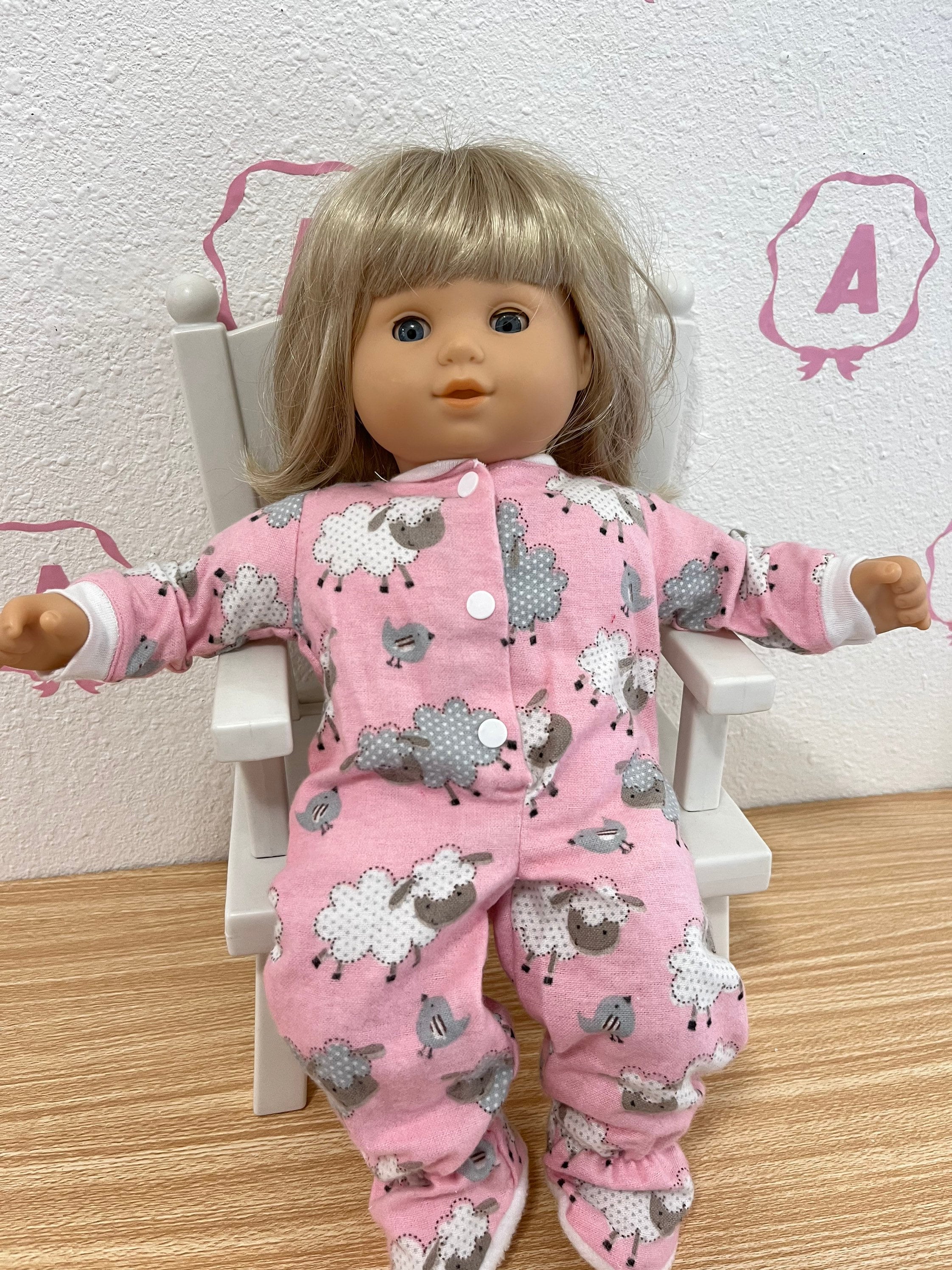 Bitty baby footed doll pjs,doll footed pajamas,doll jamies ,fit 14 to 15  inch doll,sleeper, little sheep