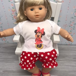 Minnie inspired Polka dot red doll clothes,14&quot; to 15&quot; Bitty baby doll outfit,fit Bitty Baby,tshirt with diaper cover ,Corolle