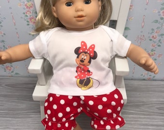 Minnie inspired Polka dot red doll clothes,14" to 15" Bitty baby doll outfit,fit Bitty Baby,tshirt with diaper cover ,Corolle