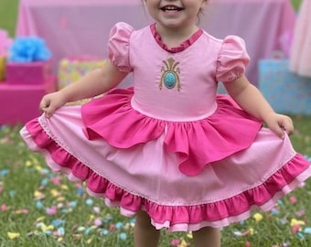 Princess Peach toddler dress,Girls Princess Peach Costume, Princess Peach, Girls Princess Peach Cosplay, Princess Peach Costume,baby Peach