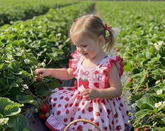 Vestido de fresa para niña, vestido de fresa para bebé, mono de fresa para bebé, vestido de bayas, vestido de fresa rosa para niña