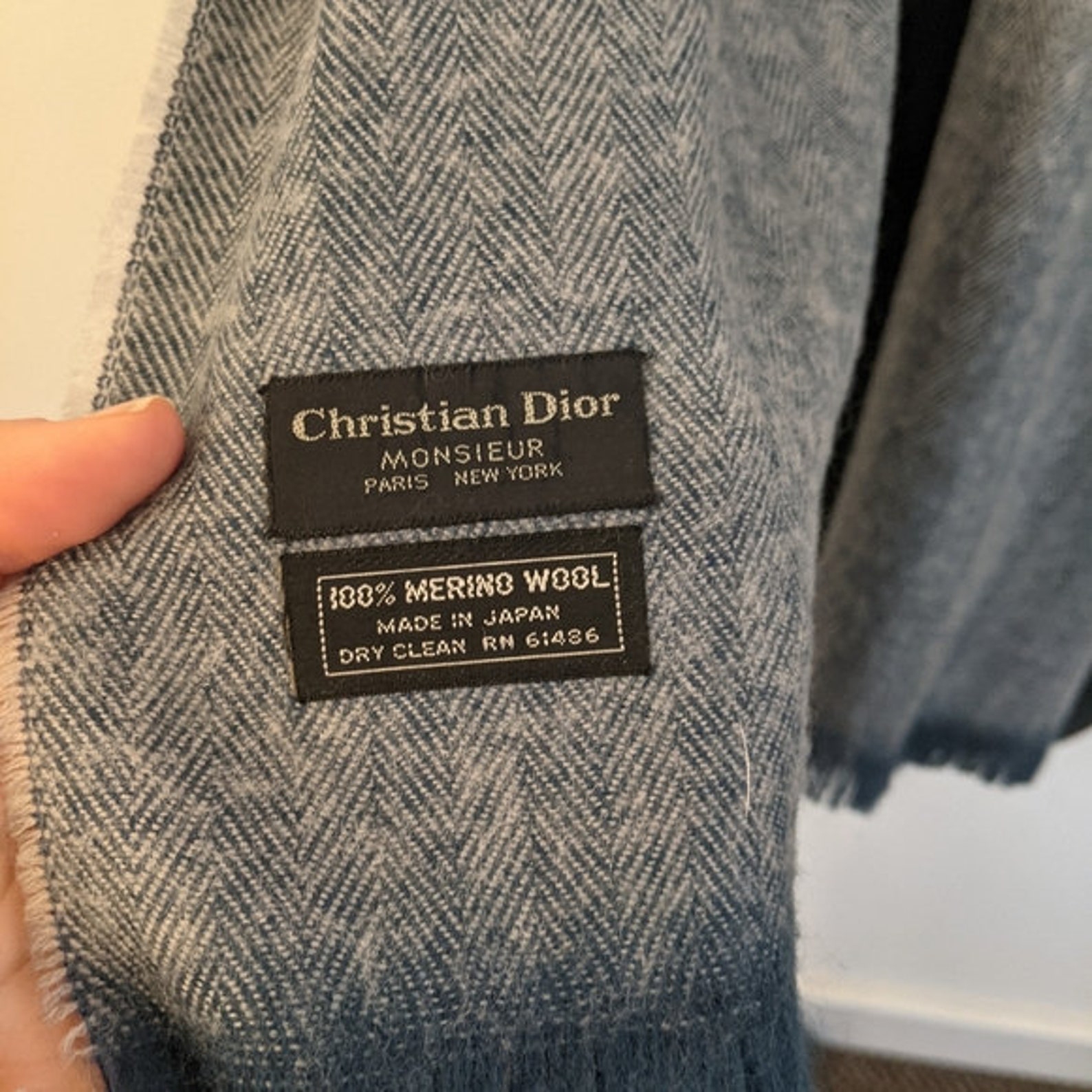 Vintage Christian Dior blue grey merino wool scarf | Etsy