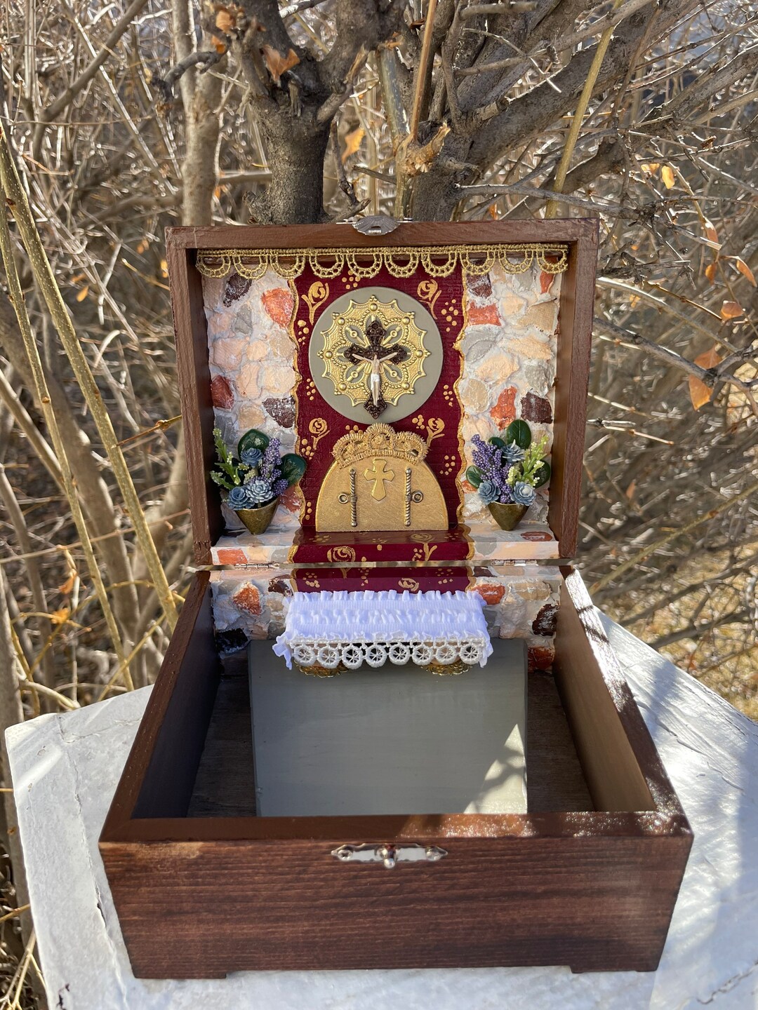 Peg Doll Chapel Box Faux Stone and Rose - Etsy