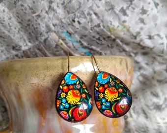 Floral rainbow polish folk flowers Rainbow earrings Polish folk art Polish folk earrings Polish earrings polish floral earrings