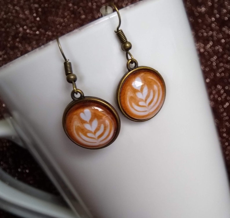 Coffee Cream Art Latte Small Dangle Glass Earrings Coffee Etsy