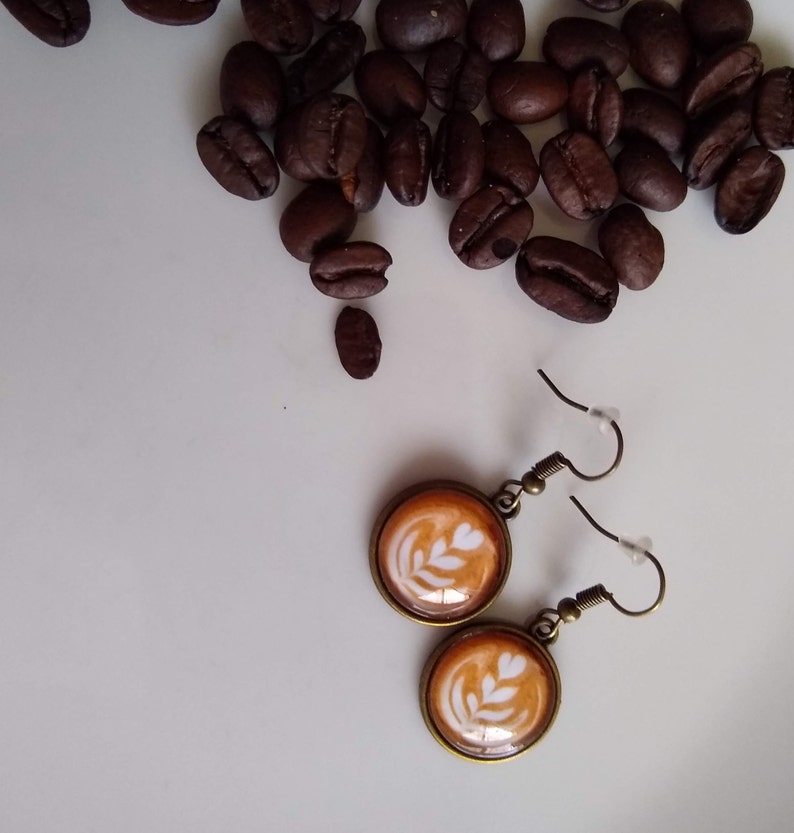 Coffee Cream Art Latte Small Dangle Glass Earrings Coffee Etsy