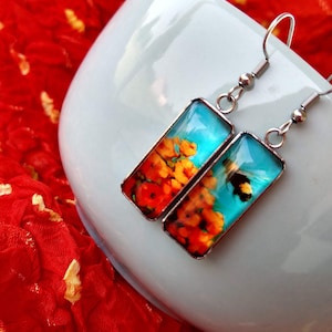Vibrant Bumblebee Watercolor Inspired Glass Statement Earrings Insect Themed Unique Gift Jewelry for Nature Lovers Bumblebee Gift