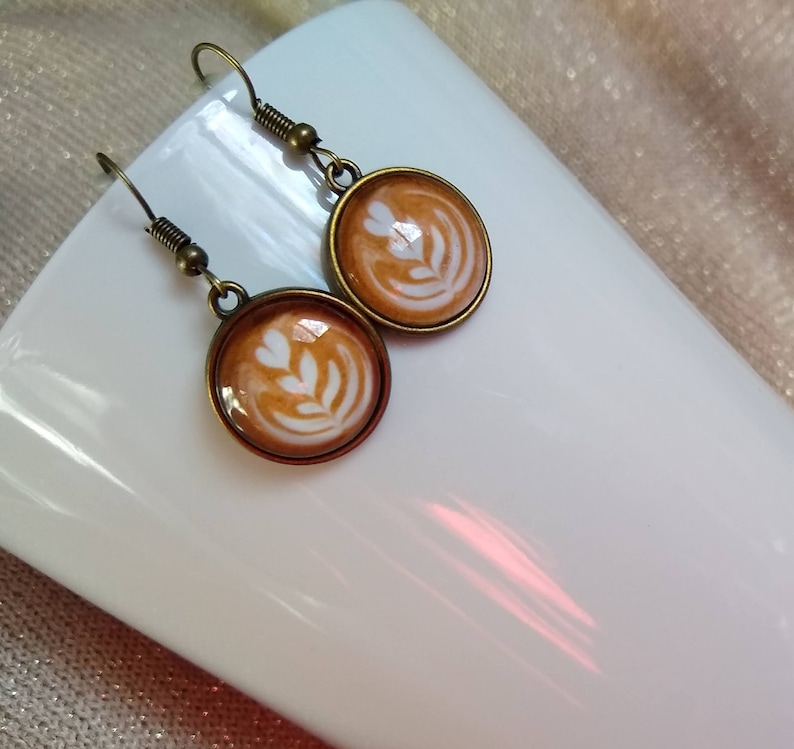 Coffee Cream Art Latte Small Dangle Glass Earrings Coffee Etsy