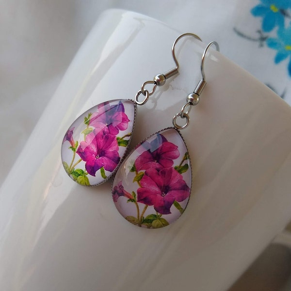 Bright Morning Glory Painting Inspired Glass Statement Earrings Attractive Floral Themed Gift Jewelry for Artists And Nature Lovers