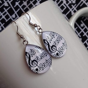 Sheet Music Earrings Musical Note Inspired Bold Unique Glass Gift Statement Jewelry Perfect Gift for a Musican or Music Lover