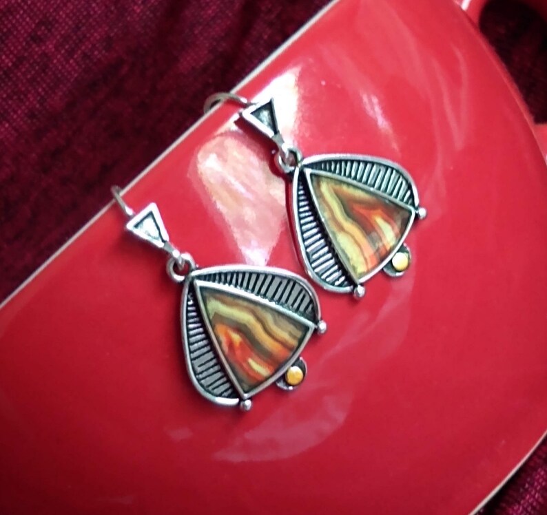 Buy Vintage Art Deco Design Jewelry Hook Earrings Marbled Orange and