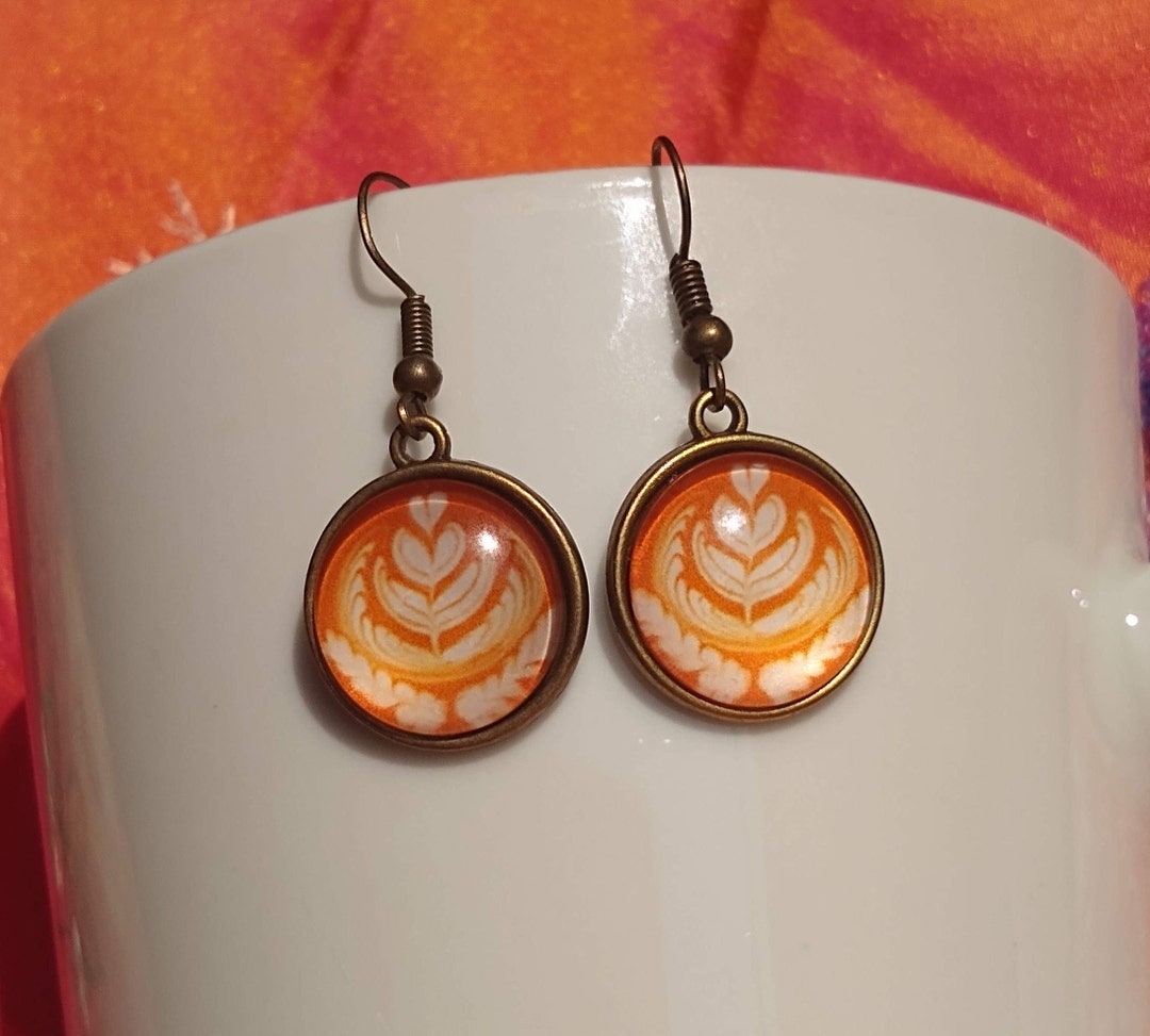 Spiced Latte Coffee Cream Art Small Rosetta Art Dangle Glass Etsy