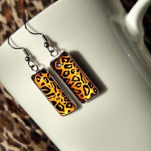 Leopard Print Earrings Bold Animal Print Glass Rectangle Dangle Statement Earrings Perfect Gift Jewelry for Animal Print Lovers