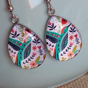 Polish New Folk Art Inspired Earrings Bird Pattern Artistic Bold Statement Earrings Unique Vibrant Bird Themed Gift Jewelry
