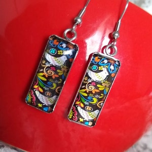 Polish New Folk Art Inspired Bird Pattern Earrings Artistic Bold Statement Earrings Unique Vibrant Bird Themed Gift Jewelry