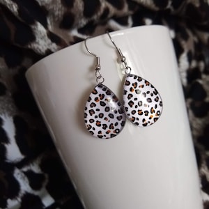 Leopard Print Earrings Bold Animal Print Glass Tear Drop Dangle Statement Earrings Perfect Gift Jewelry for Animal Print Lovers