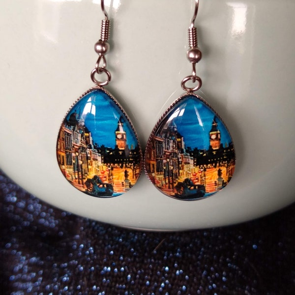 Great British Vogue Big Ben & Trafalgar Square at Night Statement Earrings United Kingdom British Inspired Unique Gift Jewelry