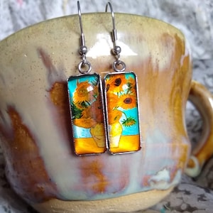 Vincent Van Gogh Sunflowers Earrings Impressionist Painting Inspired Boho Chic Art Nouveau Statement Earrings Gift Jewelry