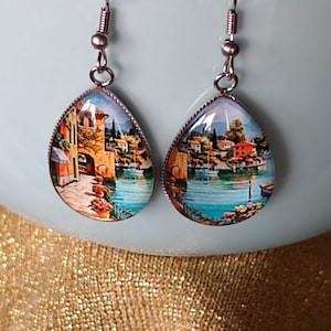 Romantic Water City Venice Landscape Painting Inspired Earrings Italy Venice European Village Painting Inspired Unique Gift Jewelry