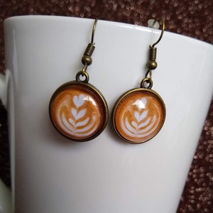 Coffee Cream Art Latte Small Dangle Glass Earrings Coffee Themed Jewelry Latte Rosetta Art Coffee Gift Jewelry Perfect Gift Coffee Lovers