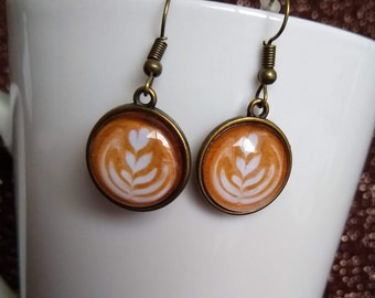 Coffee Cream Art Latte Small Dangle Glass Earrings Coffee Themed Jewelry Latte Rosetta Art Coffee Gift Jewelry Perfect Gift Coffee Lovers