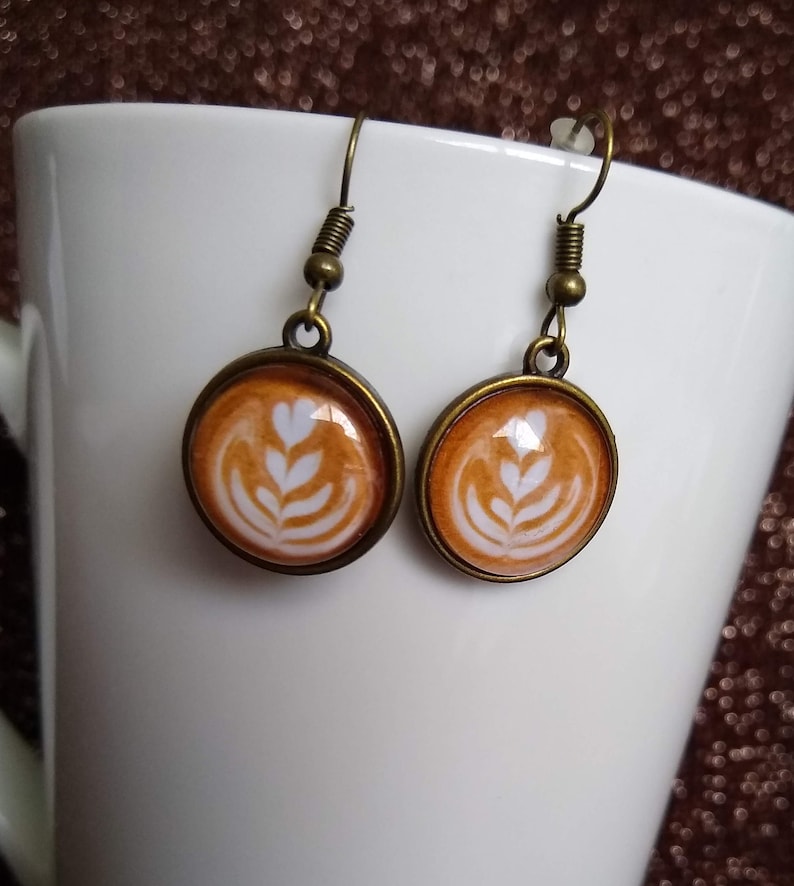 Coffee Cream Art Latte Small Dangle Glass Earrings Coffee Etsy