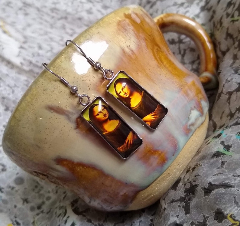 Leonardo Da Vinci/'s Painting of Mona Lisa Renaissance Inspired Glass Statement Portrait Earrings Unique Artistic Gift Jewelry