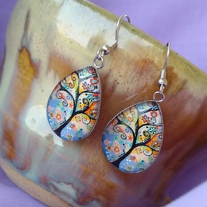 Polish New Folk Art Inspired Earrings Floral Tree Themed Artistic Bold Statement Earrings Unique Vibrant Boho Gift Jewelry