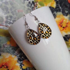 Leopard Print Earrings Bold Animal Print Glass Tear Drop Dangle Statement Earrings Perfect Gift Jewelry for Animal Print Lovers