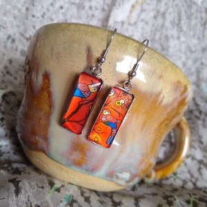 New Folk Art Inspired Earrings Bird Themed Jewelry Artistic Bold Statement Earrings Unique Vibrant Orange Boho Hippie Bird Themed Gift