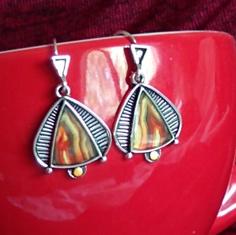 Buy Vintage Art Deco Design Jewelry Hook Earrings Marbled Orange and