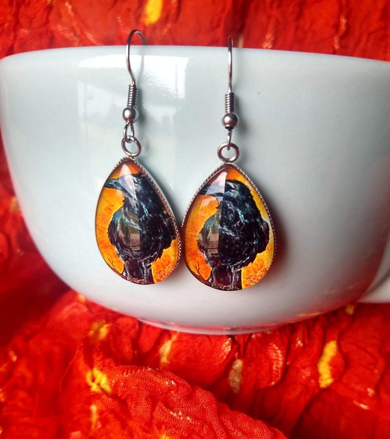 Black Crow Earrings Watercolor Inspired Attractive Bird Themed Gift Jewelry for Nature Lovers and Bird Lovers Etsy