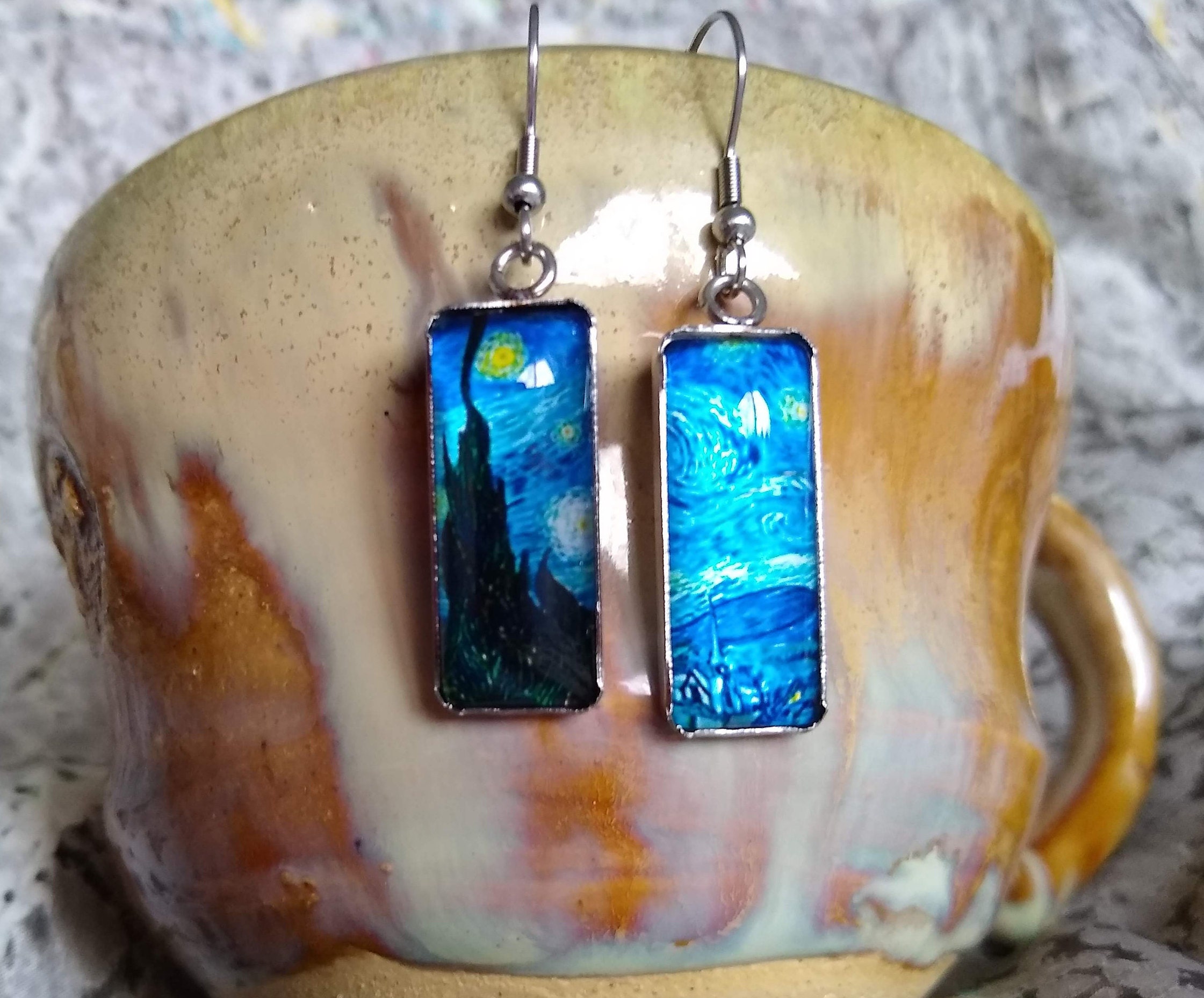 Vincent Van Gogh Starry Night Earrings Handmade Glass Boho Art Nouvea…