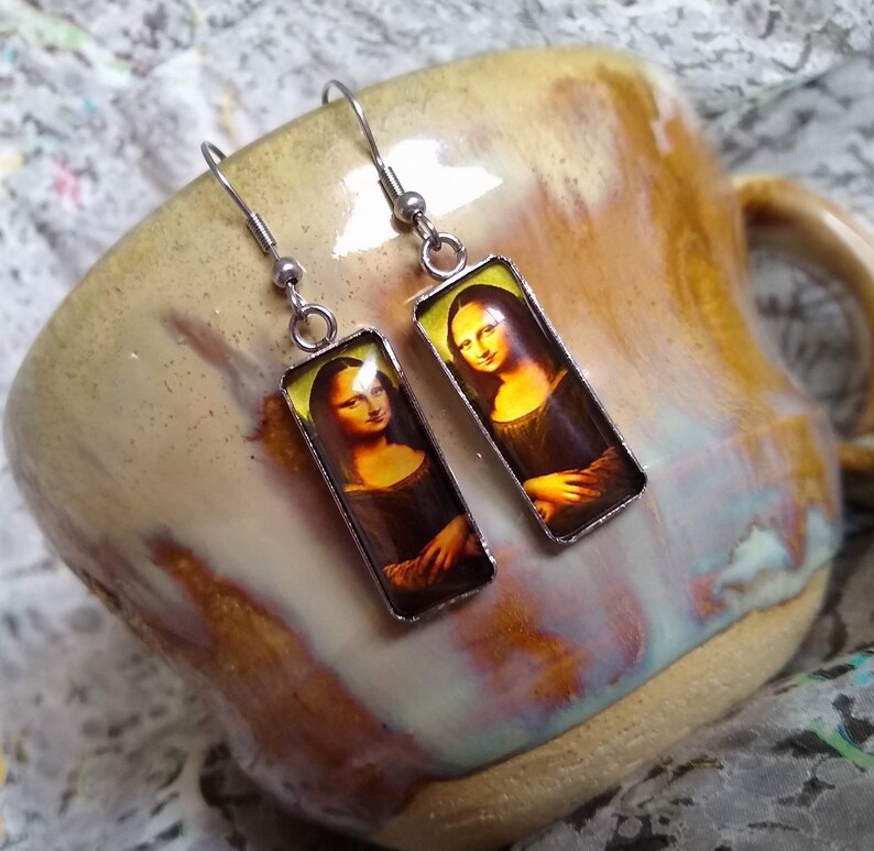 Leonardo Da Vinci/'s Painting of Mona Lisa Renaissance Inspired Glass Statement Portrait Earrings Unique Artistic Gift Jewelry