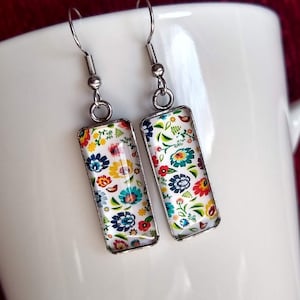 Polish New Folk Art Inspired Floral Themed Artistic Bold Statement Earrings Unique Vibrant Colorful Gift Jewelry