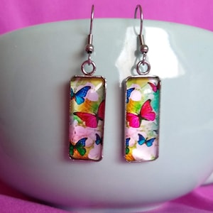 Vibrant Colorful Butterfly Themed Glass Jewelry Hook Statement Earrings Attractive Butterfiles Unique Gift Jewelry