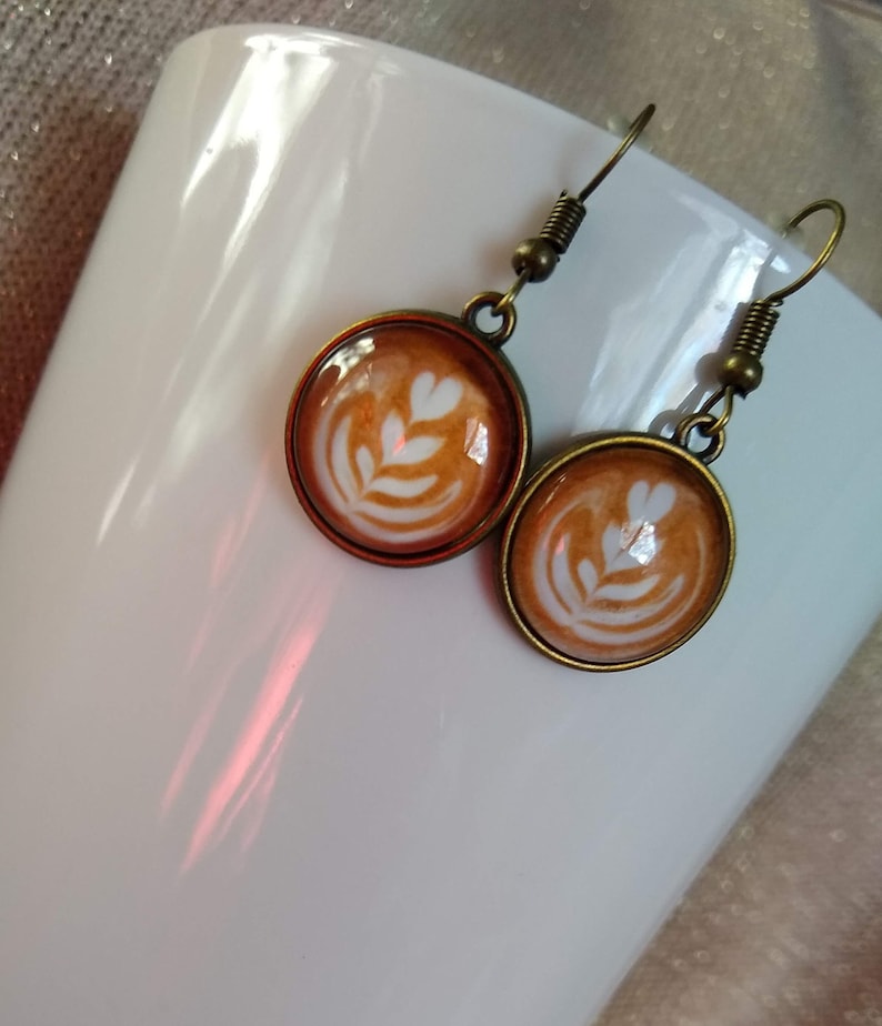 Coffee Cream Art Latte Small Dangle Glass Earrings Coffee Etsy