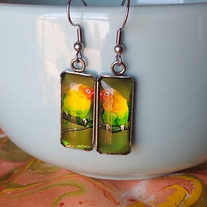 Vibrant Colorful Parakeet Glass Statement Earrings Unique Gift Jewelry for Bird or Animal Lover Bird Themed Parrot Inspired Jewelry