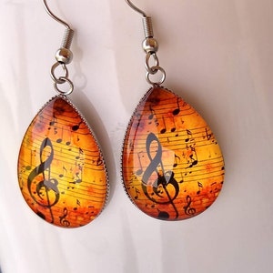 Sheet Music Earrings Musical Note Inspired Bold Unique Glass Gift Statement Jewelry Perfect Gift for a Musican or Music Lover