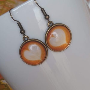 Coffee Cream Art Latte Dangle Glass Earrings Coffee Jewelry Latte Art Rosetta Art Coffee Gift Jewelry Perfect Gift Coffee Lovers