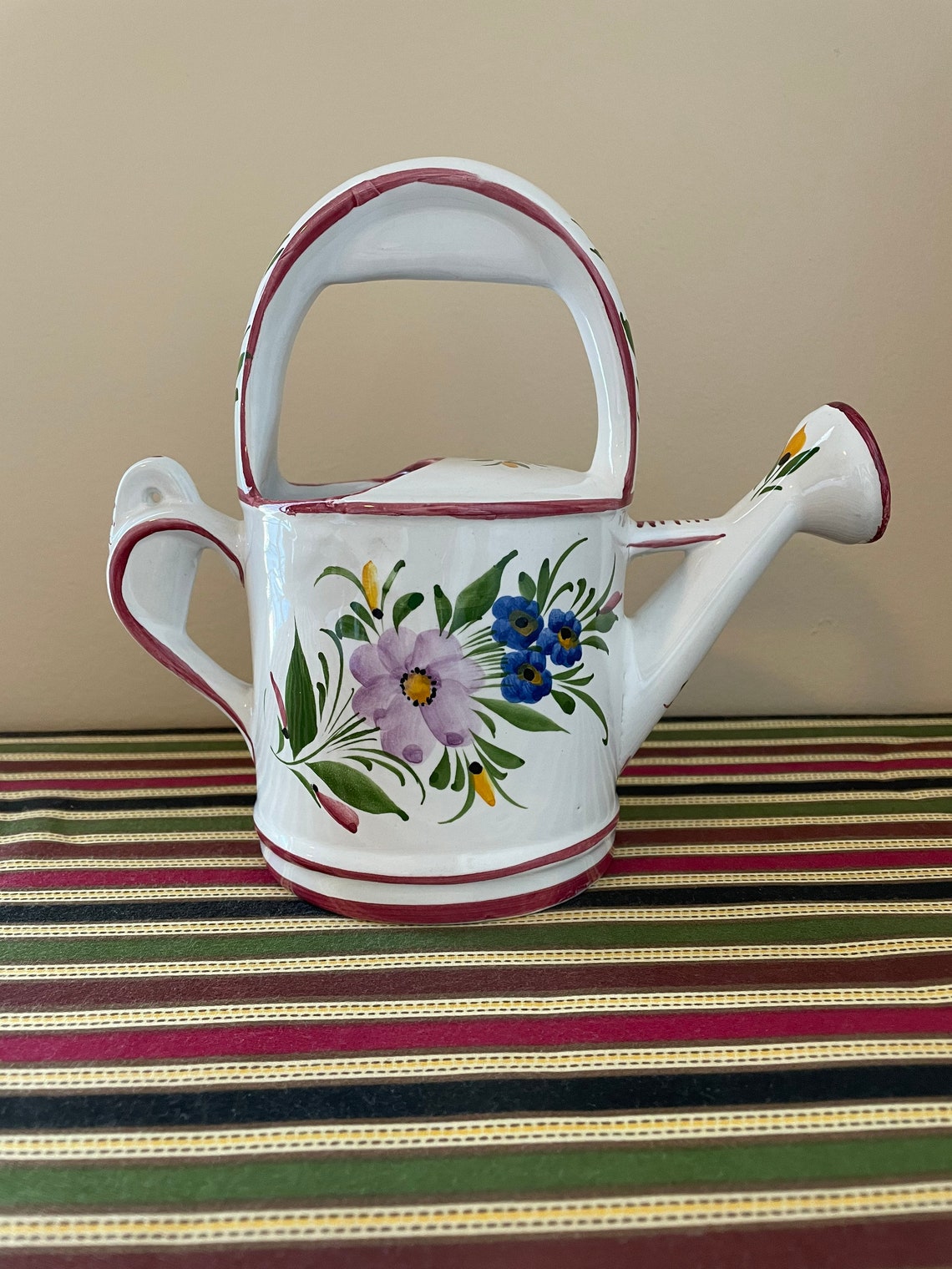 Vtg Hand Painted Ceramic Watering Can Portugal Etsy