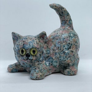 Vtg Decoupage Chintz Flower Fabric Ceramic Cat Figurine