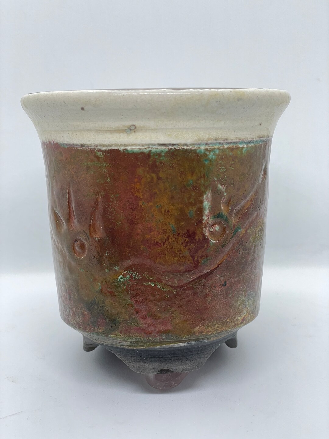 Raku Art Pottery Footed Vessel Pot Planter Iridescent Signed - Etsy