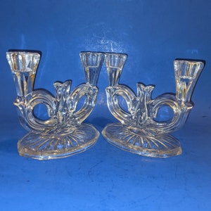 Double Arm Candle Holders, pressed and cut glass, quite elegant