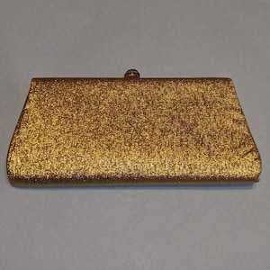 Vintage Clutch Purse, Gold, Pretty Glass Bead Clasp, Gold chain-convertable