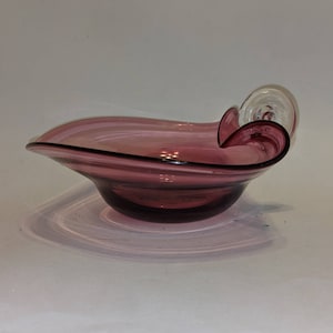 Pilgrim Glass, Cranberry Heart shaped, Hand-Blown, Nappy Bowl Mid Century modern