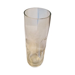 Tall Etched Crystal Cylindrical Vase, Floral Botanical Motif.