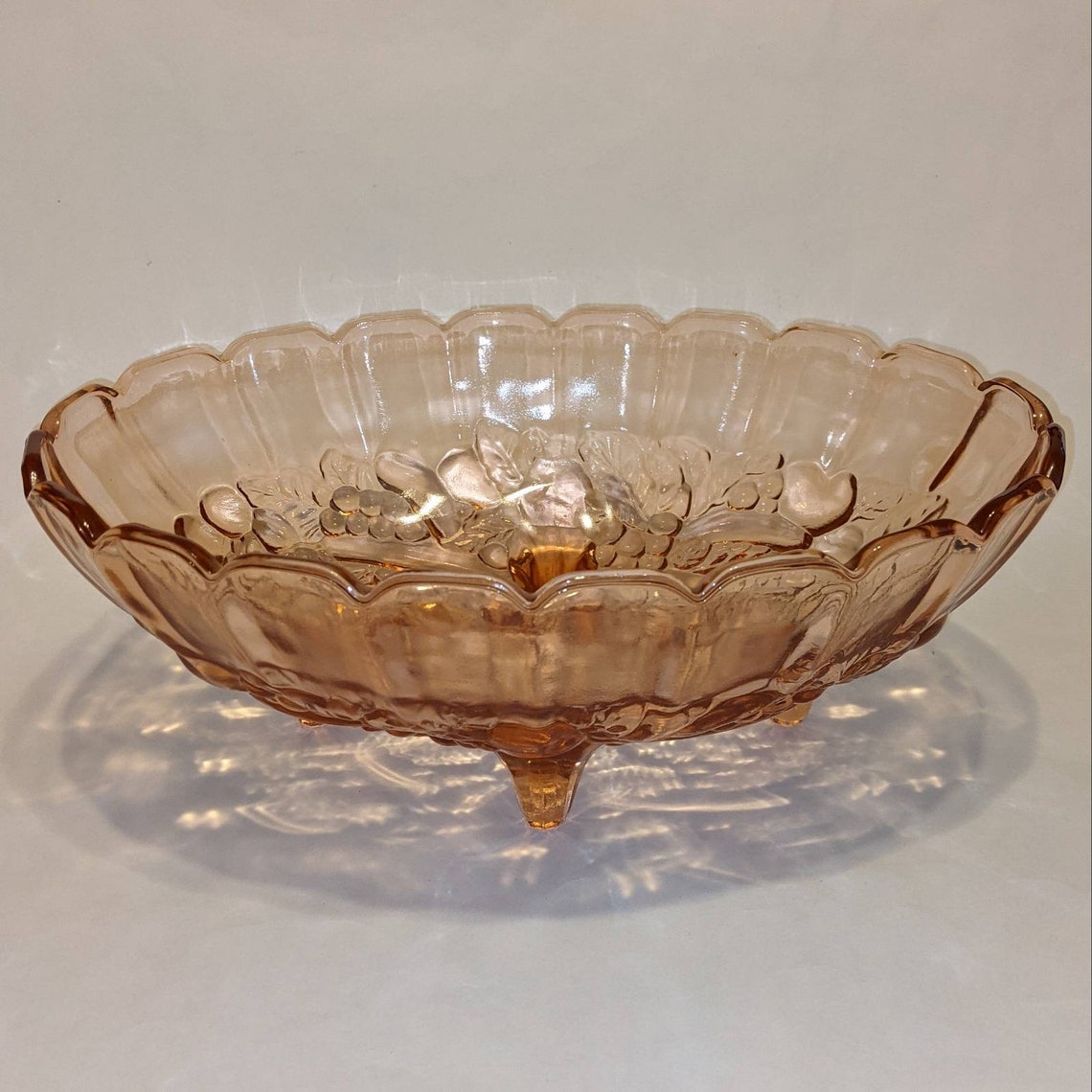 Large 4 Footed Fruit Dish Pink Glass Indiana Garland Etsy