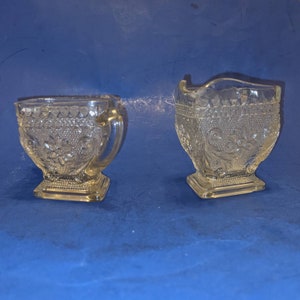 Indiana Glass, Diamond Shaped Creamer and Sugar bowl, Sandwich Clear Pattern